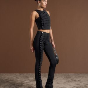 Eyelet Detail Tacked Leggings - Black