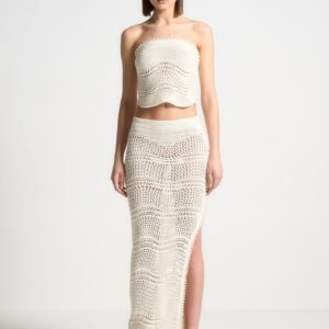 Pearl Applique Crochet Maxi Skirt - Cream