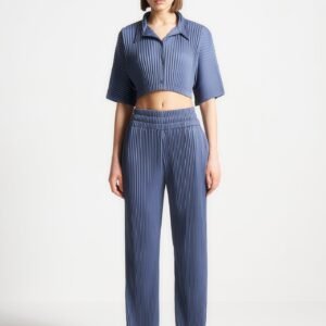 Pleated Cropped Shirt - Steel Blue