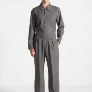 Relaxed Fit Textured Tailored Trousers - Grey