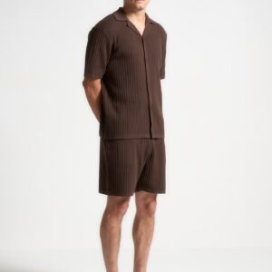 Ribbed Knit Shorts - Brown