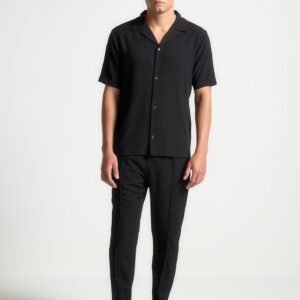 Seersucker Tapered Trousers - Black