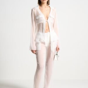 Sheer Shirt with Clasp - White