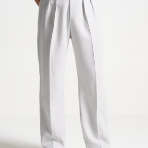 Relaxed Fit Textured Pleated Tailored Trousers - Grey